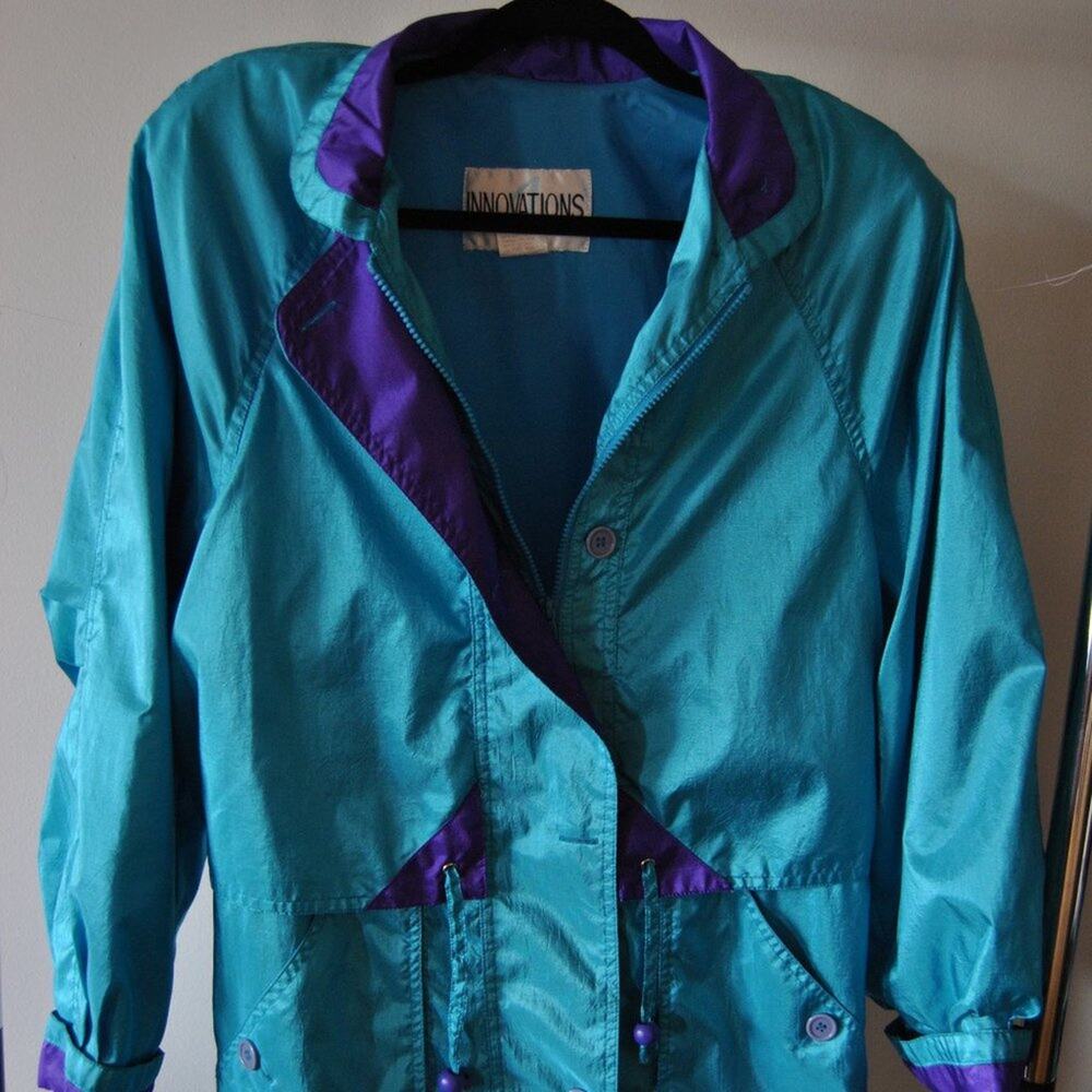 Innovations Blue & Teal Vintage Windbreaker Jacket Medium
